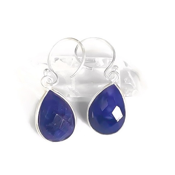 Moodtherapy Jewelry - REAL 925 Sterling Silver Genuine Blue Sapphire Gemstone Ice Rock Candy Earrings